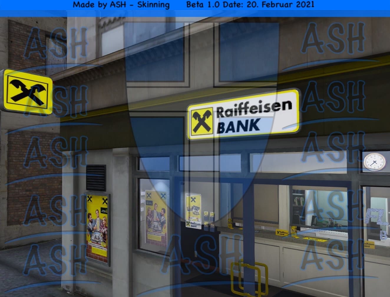 ASH — Austrian Skinning Hub, Skin für ein Bankgebäude — Originalscreenshot aus dem privaten Archiv
