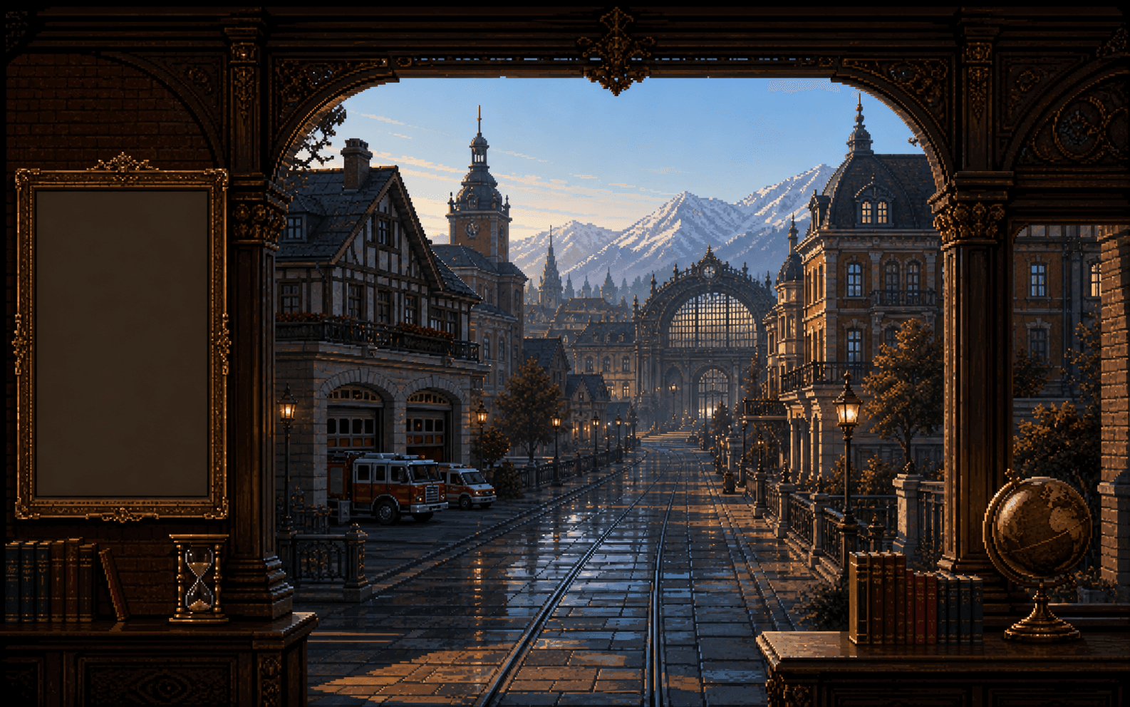 Illustration zu SchockLifeRP: ein Roleplay-Server-Emblem im warmen Messing-Stein-Stil.