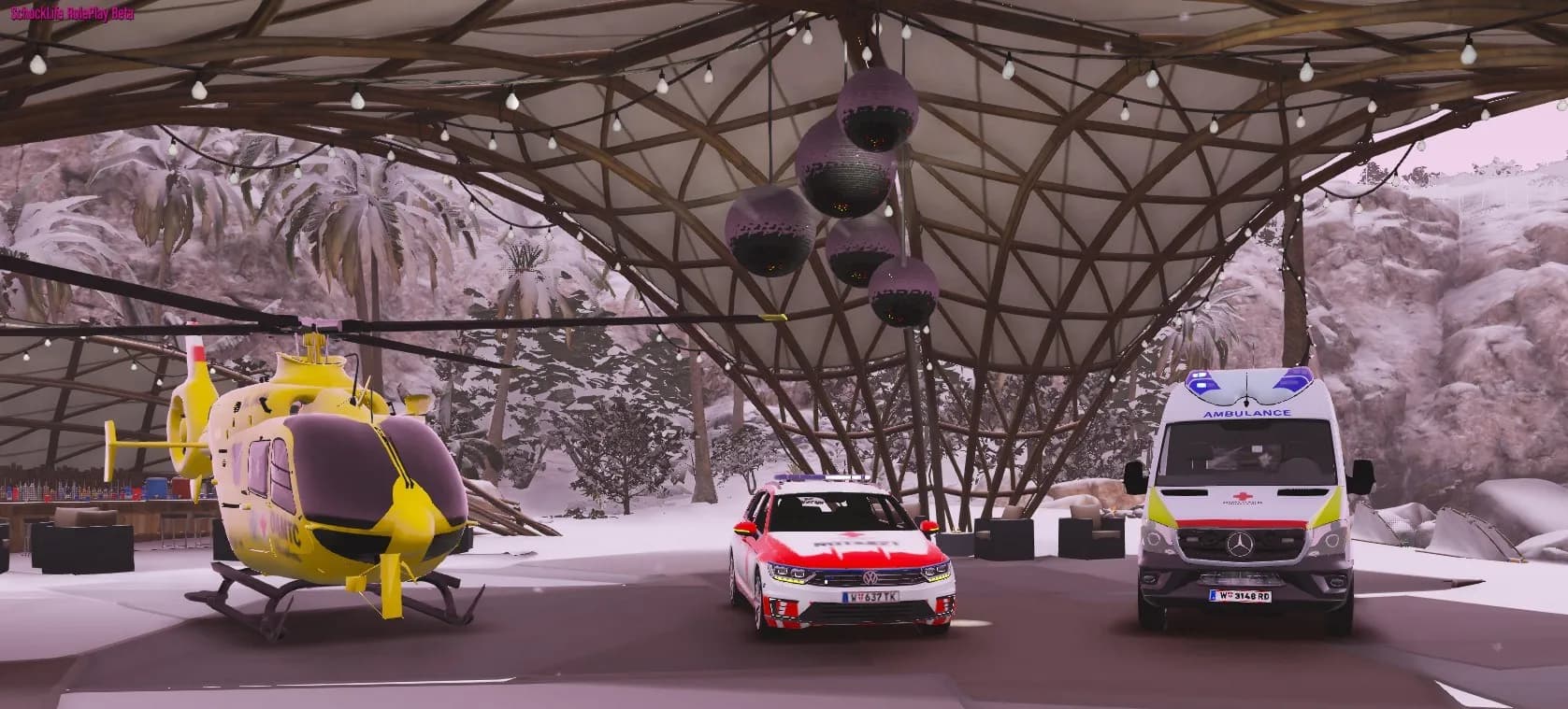 SchockLifeRP V1, Einsatzfahrzeuge im Winter — Originalscreenshot aus dem privaten Archiv
