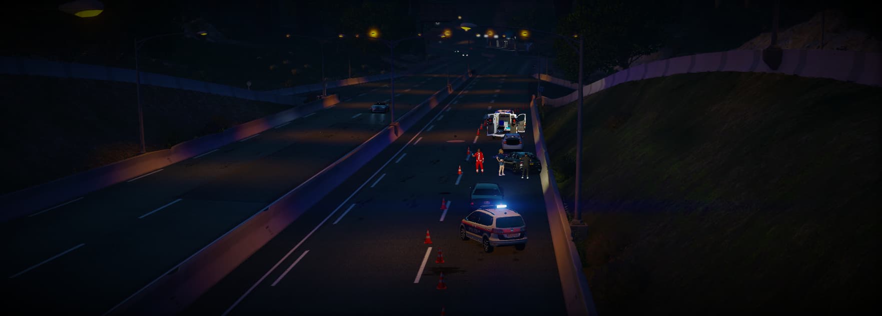 SchockLifeRP V1, Unfall auf der Autobahn bei Nacht — Originalscreenshot aus dem privaten Archiv
