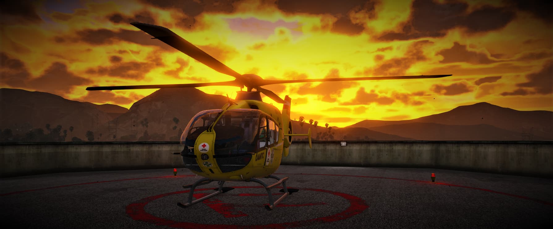 SchockLifeRP V1, Rettungshubschrauber im Abendlicht — Originalscreenshot aus dem privaten Archiv