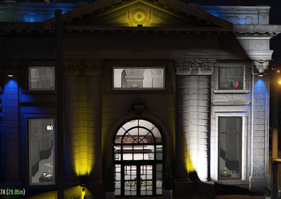 SchockLifeRP V2, Gebäudeansicht bei Nacht — Originalscreenshot aus dem privaten Archiv