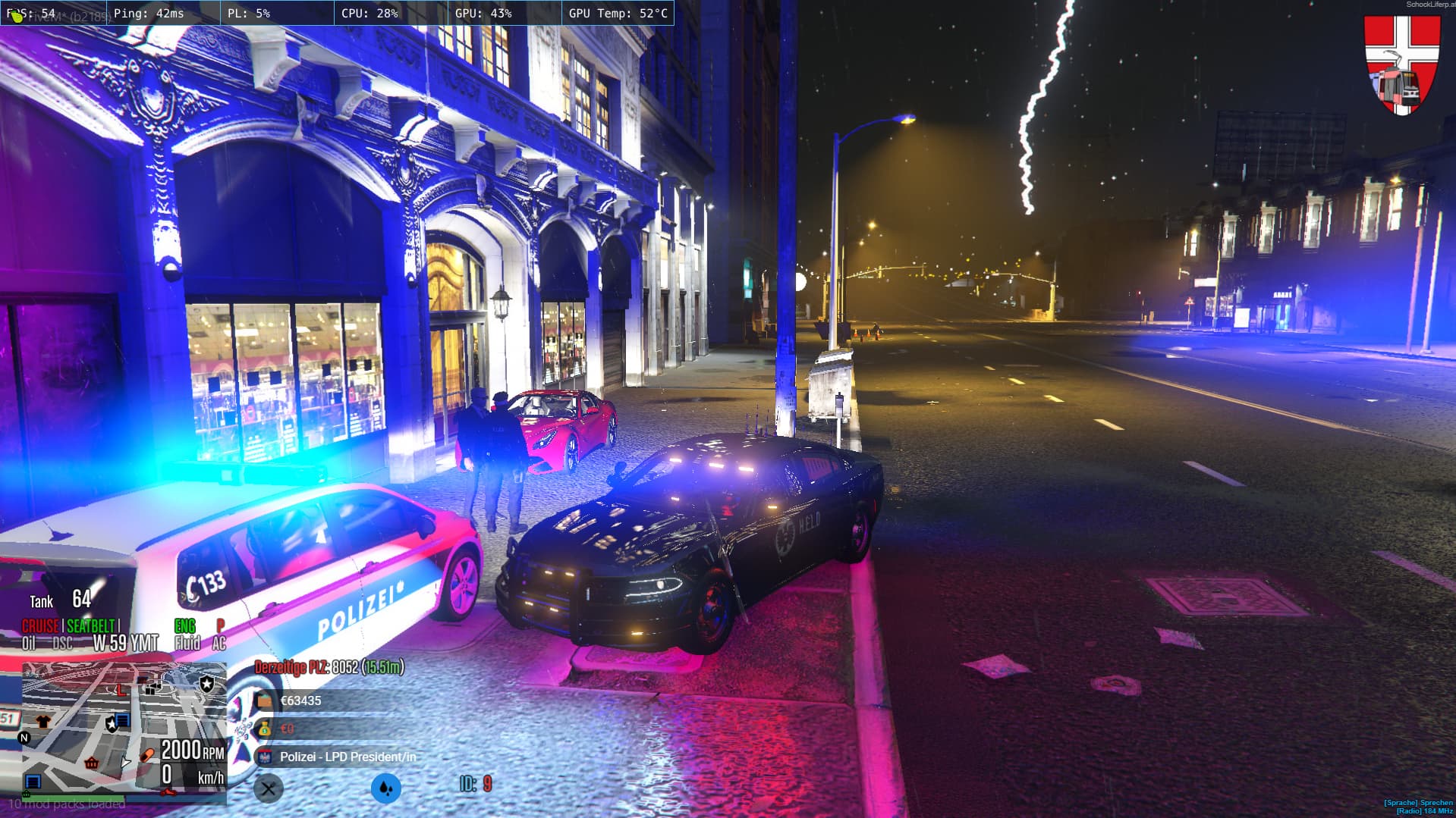 SchockLifeRP V2, Polizeieinsatz bei Gewitter — Originalscreenshot aus dem privaten Archiv