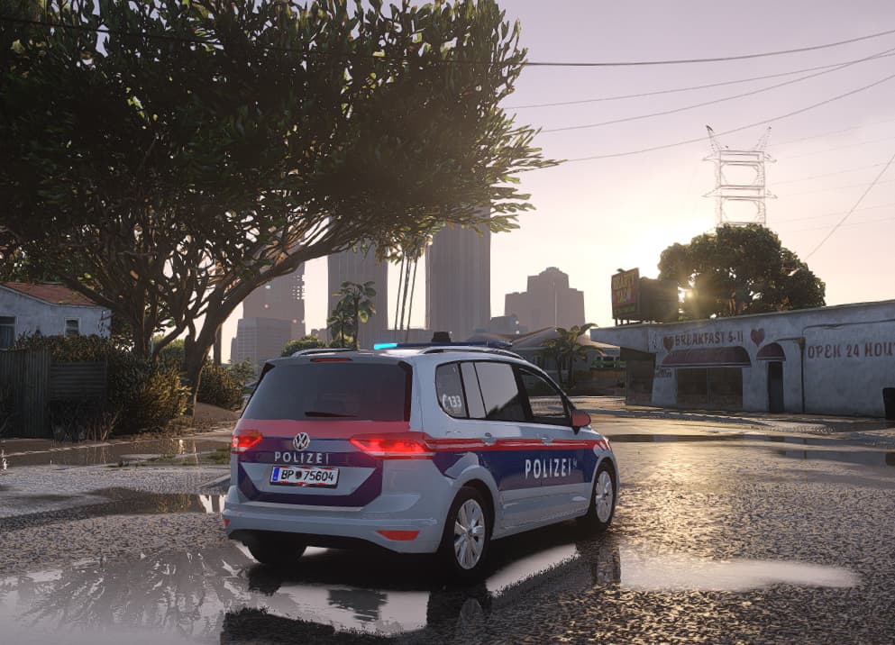 SchockLifeRP V2-2, Polizeistreife bei Sonnenuntergang — Originalscreenshot aus dem privaten Archiv